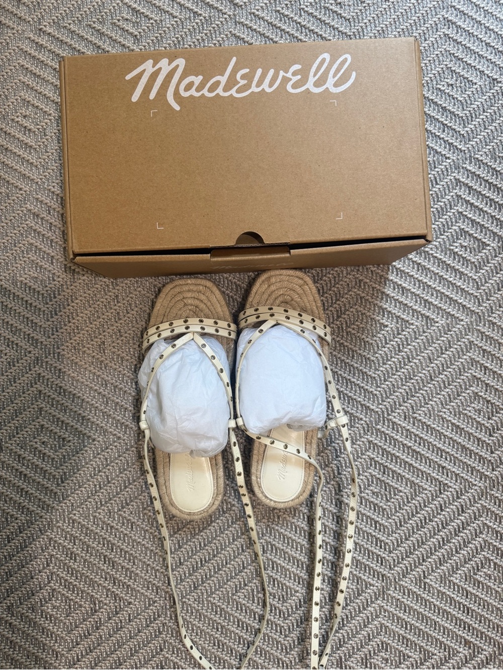 Madewell Ivory Studded Espadrille Wrap Sandals